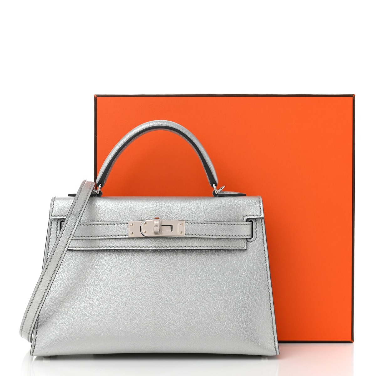 Hermes Metallic Chevre Mini Kelly 20  - Flip