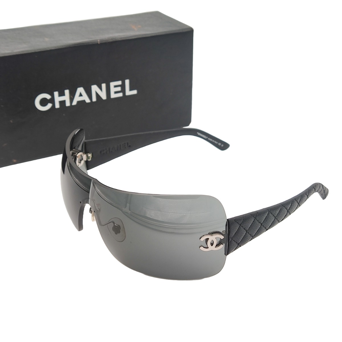 Chanel Quilted Leather Temple 4157-Q Shield Sunglasses