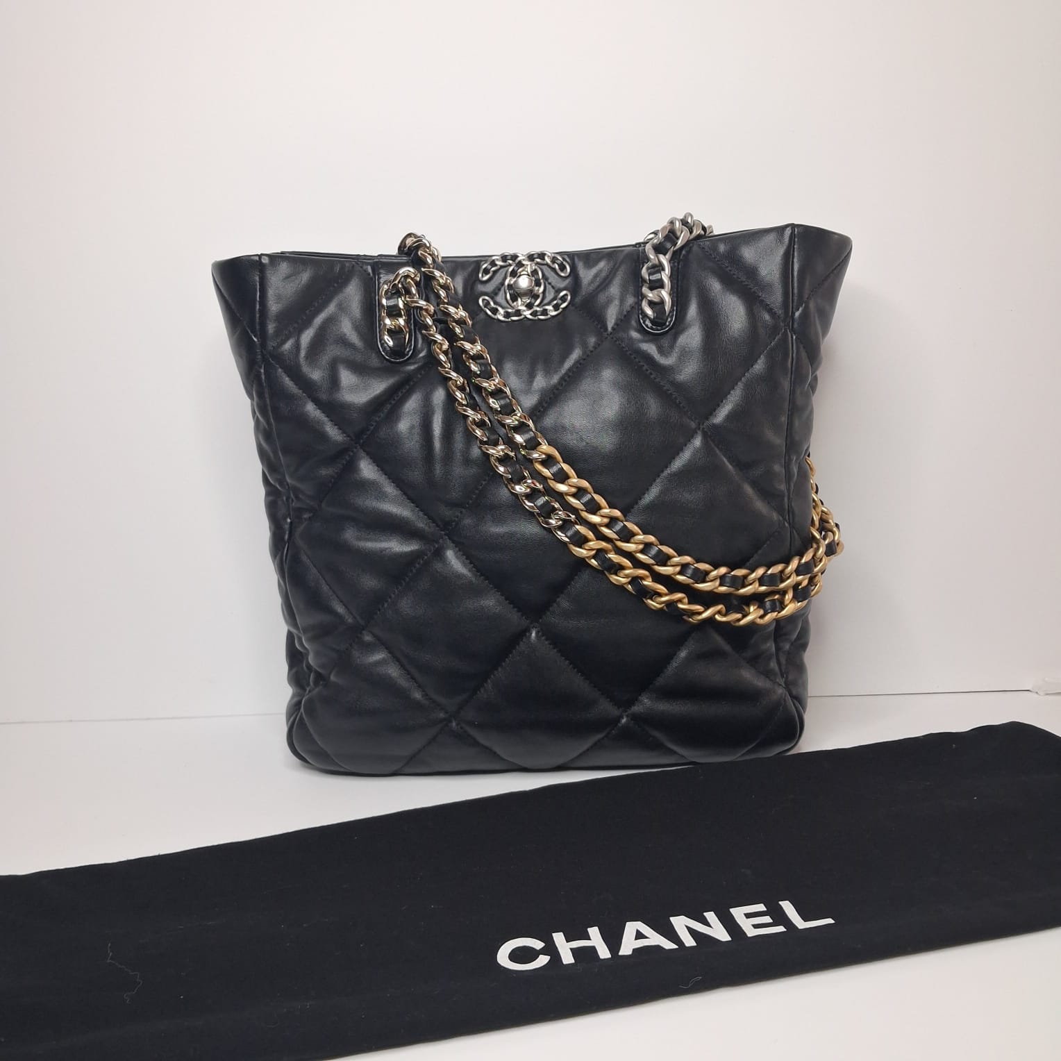 Chanel Black Quilted Chain Tote Bag