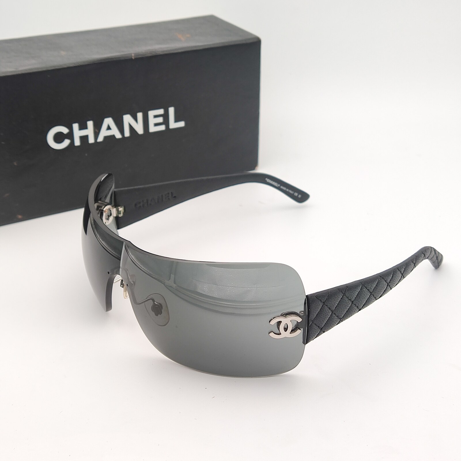 Chanel Quilted Leather Temple 4157-Q Shield Sunglasses