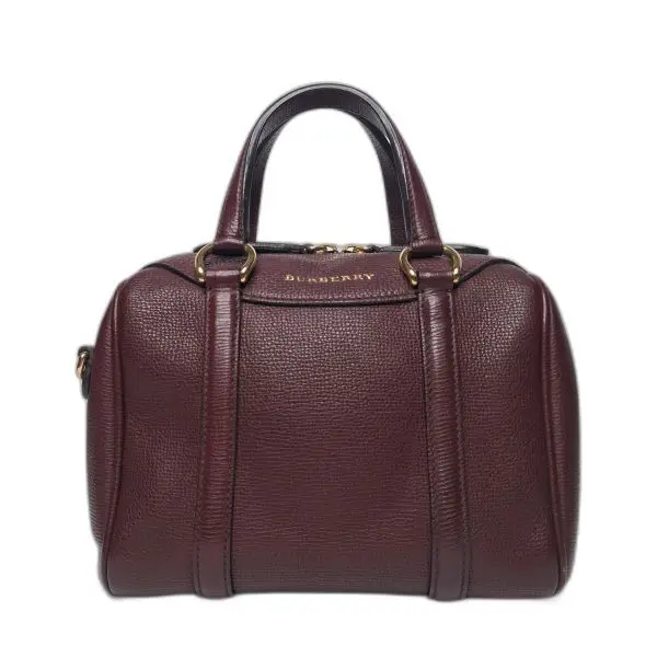 Burberry Burgundy Leather Bowling Bag