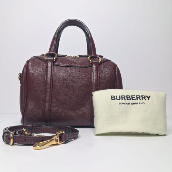 Burberry Burgundy Leather Bowling Bag