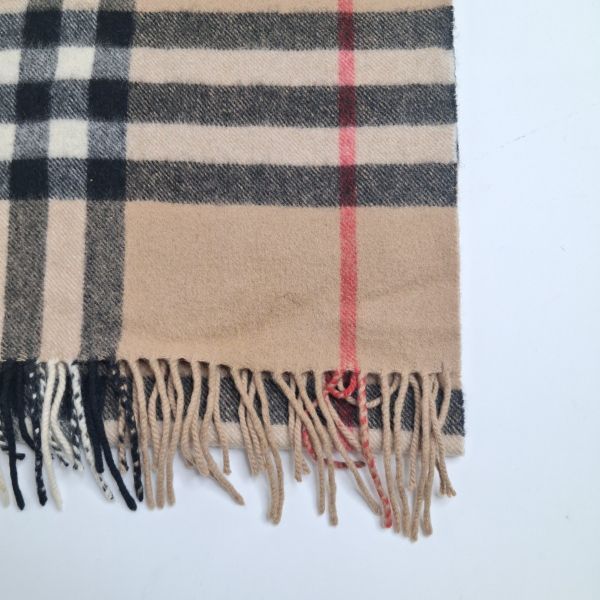 Burberry Camel Nova Check Cashmere Fringed Scarf