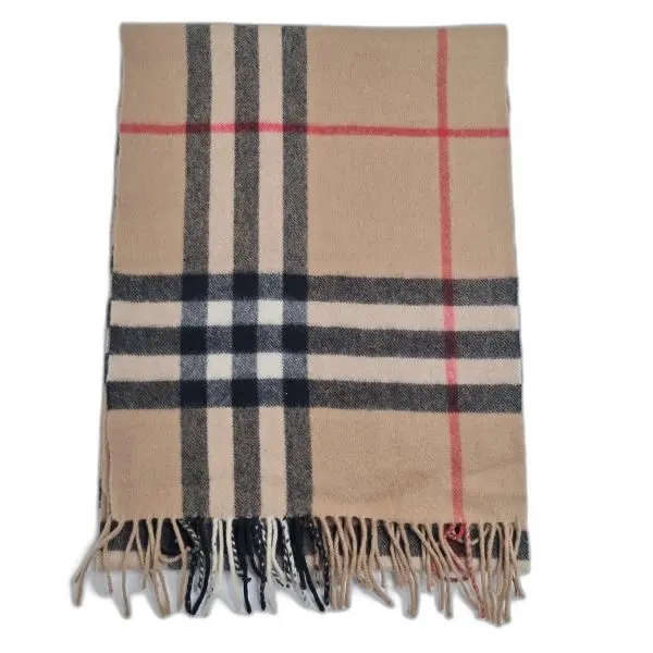 Burberry Camel Nova Check Cashmere Fringed Scarf