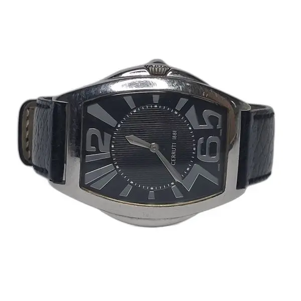 Cerruti 1881 Black Dial Steel Tonneau Watch