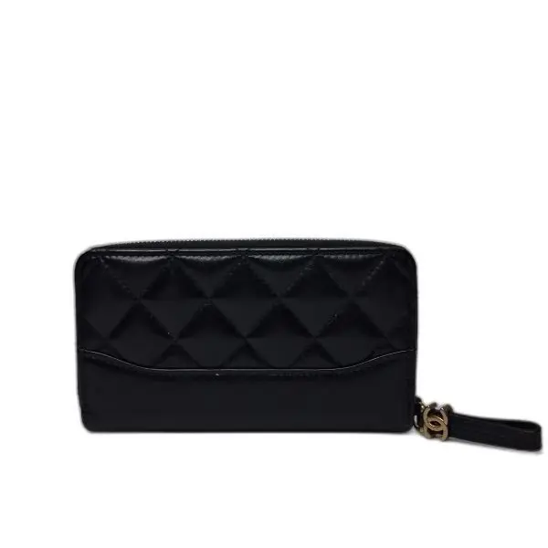 Chanel Black Quilted Zip Wallet