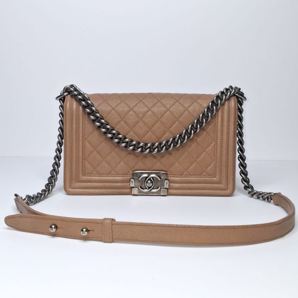 Chanel Boy Bag Tan Caviar
