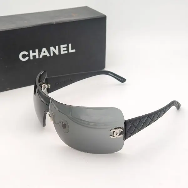 Chanel Quilted Leather Temple 4157-Q Shield Sunglasses