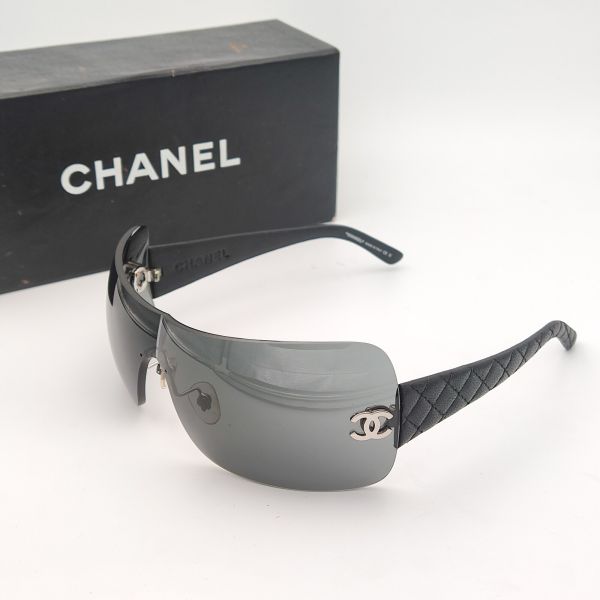 Chanel Quilted Leather Temple 4157-Q Shield Sunglasses