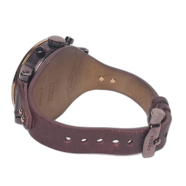 Fossil Burgundy Dial Chronograph Watch with Leather Cuff