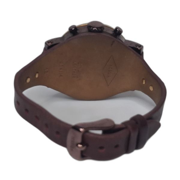 Fossil Burgundy Dial Chronograph Watch with Leather Cuff