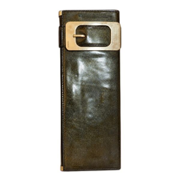 Gucci Black Glitter Patent Leather Buckle Clutch