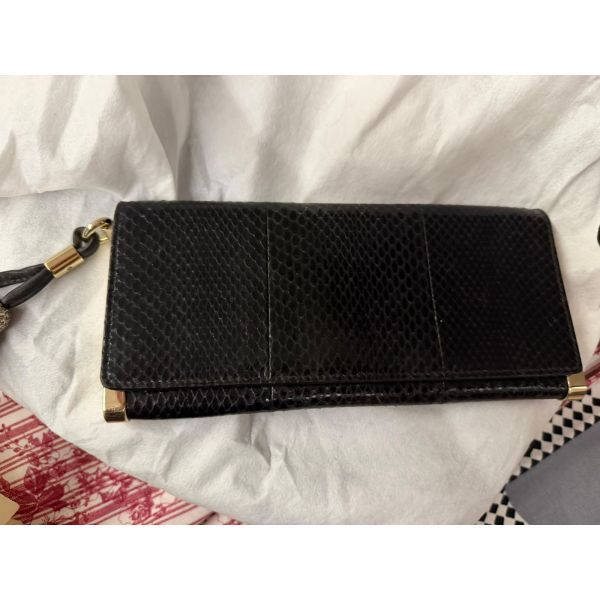 Gucci Black Snakeskin Clutch with Mink & Crystal Tassels