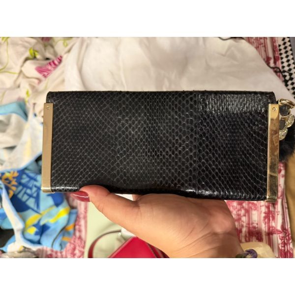 Gucci Black Snakeskin Clutch with Mink & Crystal Tassels