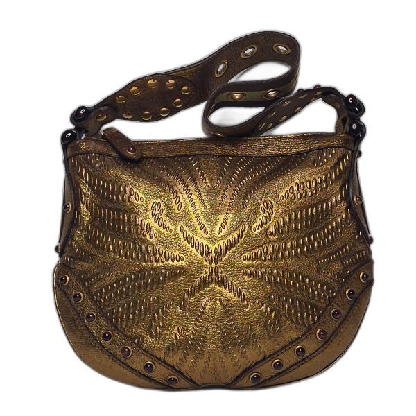 Gucci Gold Embossed Studded Hobo Bag