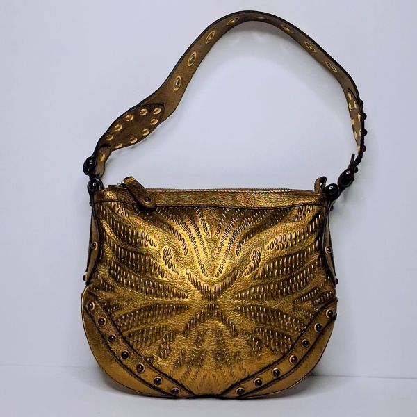 Gucci Gold Embossed Studded Hobo Bag