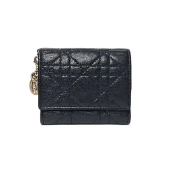 Lady Dior Black Cannage Lambskin Trifold Wallet