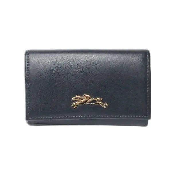 Longchamp Black Leather Compact Flap Wallet