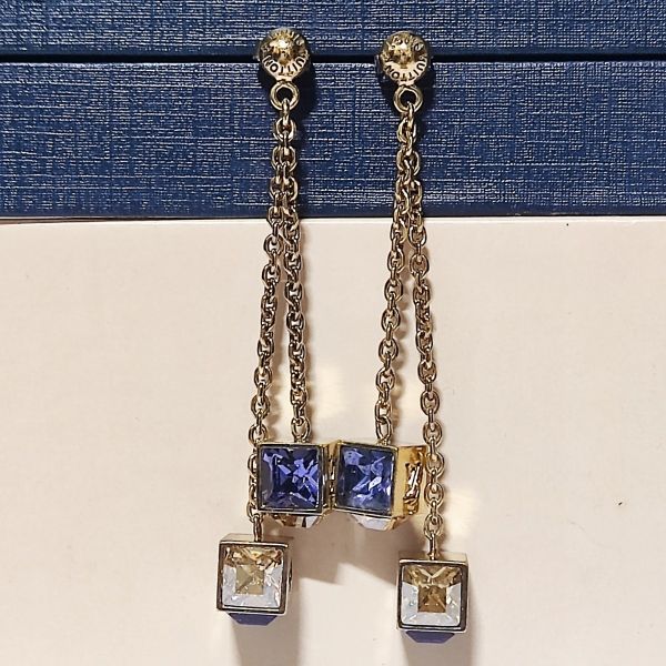 Louis Vuitton Crystal 'LV' Gamble Drop Earrings