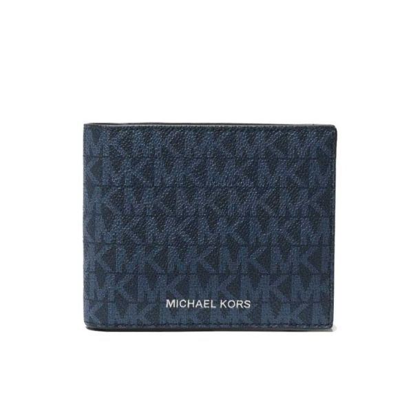 Michael Kors Blue Signature Cooper Billfold Wallet with Passcase
