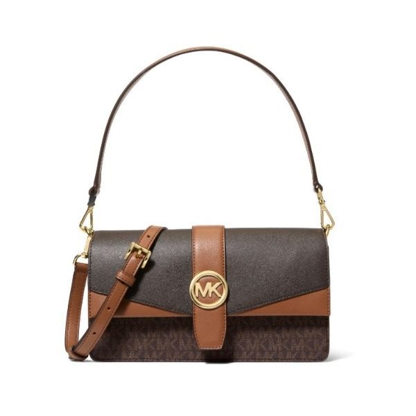 Michael Kors Brown Signature Greenwich Medium Flap Shoulder Bag