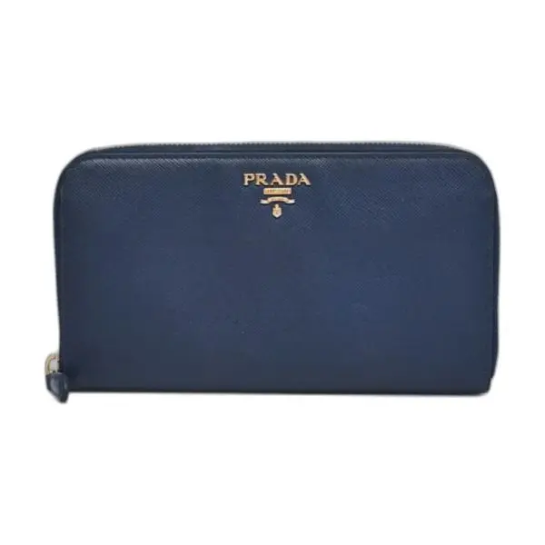 Prada Navy Pebbled Leather Zip Around Wallet