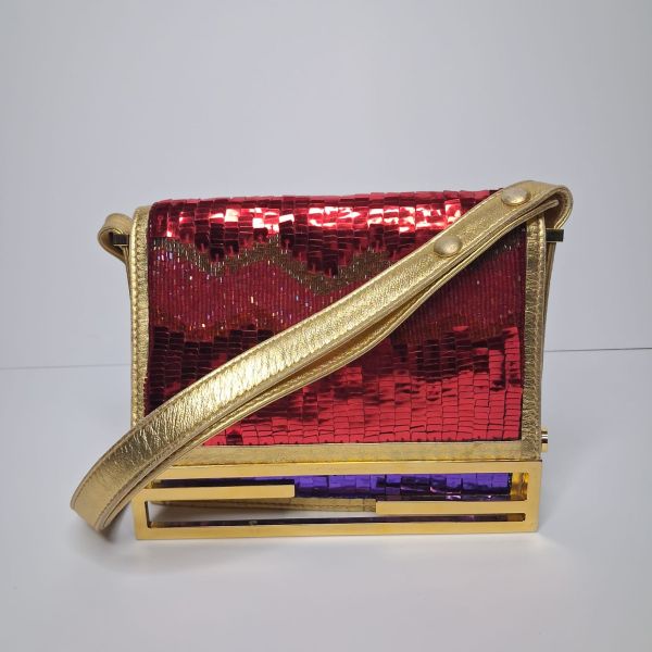 Red Sequin Beaded Evening Clutch
