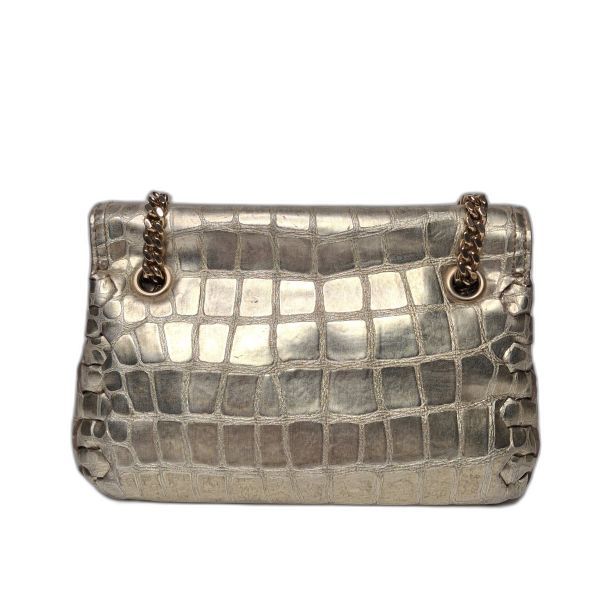 Roberto Cavalli Gold Croc-Embossed Flap Bag