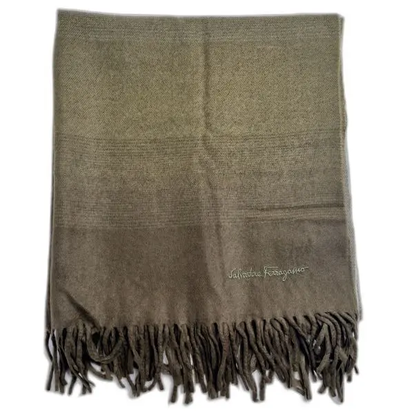 Salvatore Ferragamo Olive Check Cashmere-Blend Scarf