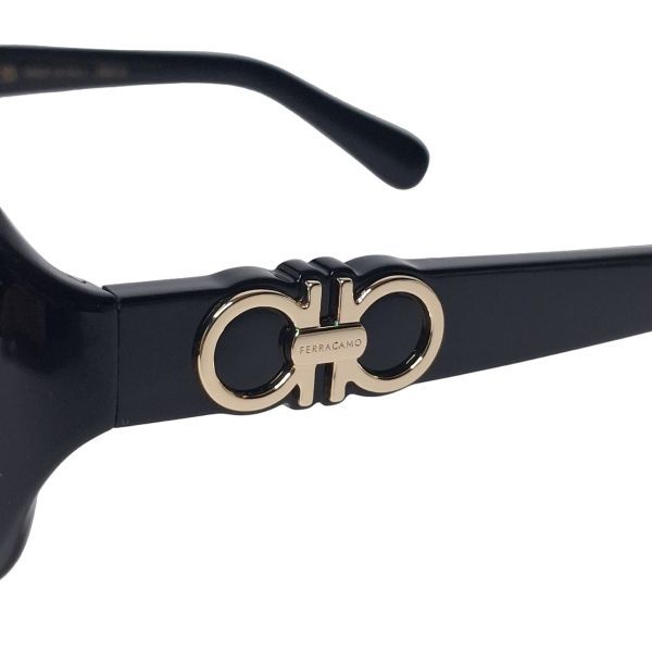 Salvatore Ferragamo Black Round Sunglasses, Gancini Hardware