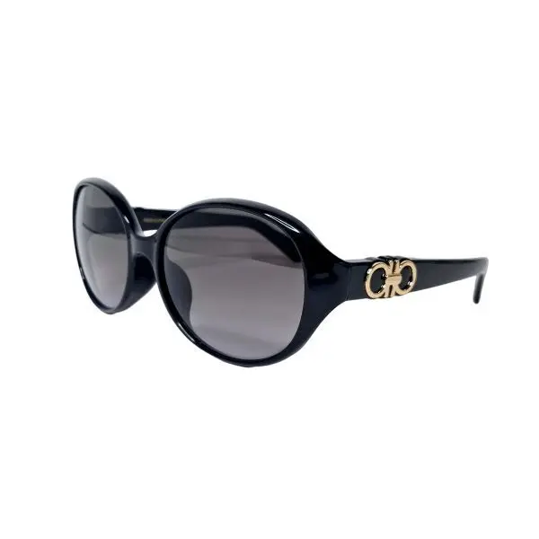 Salvatore Ferragamo Black Round Sunglasses, Gancini Hardware