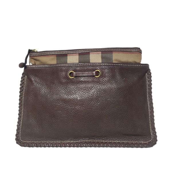 Burberry Zip Canvas & Leather Pouch