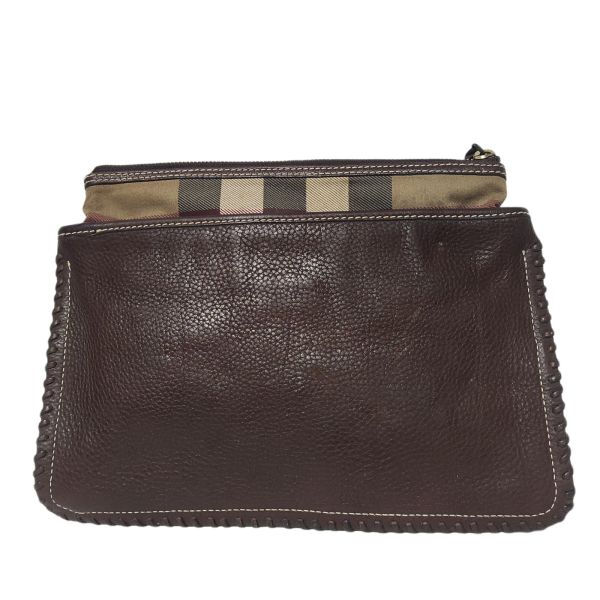 Burberry Zip Canvas & Leather Pouch