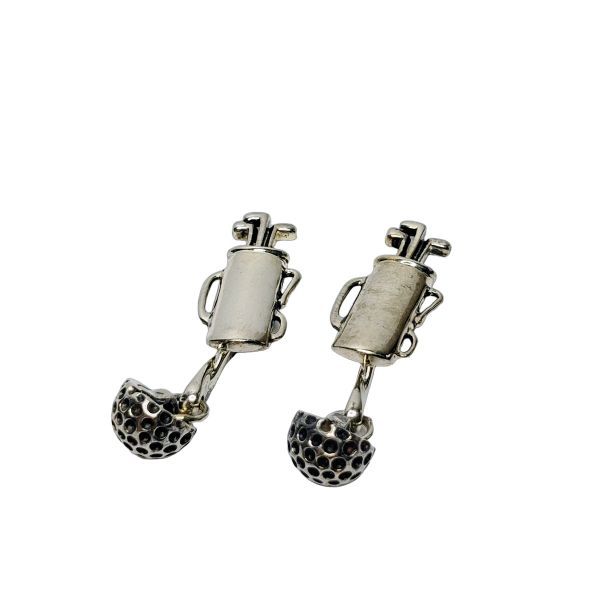 Tiffany & Co. 1990 Sterling Silver Golf Bag & Ball Clip Earrings