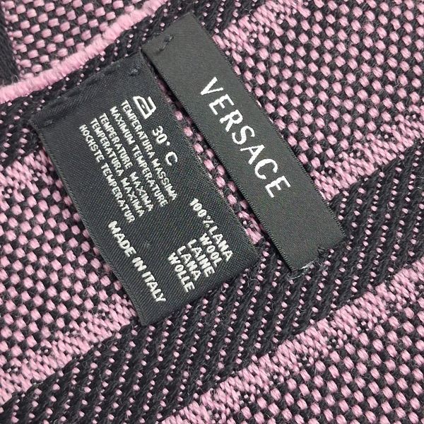 Versace Pink and Black Checked Wool-Blend Fringed Scarf