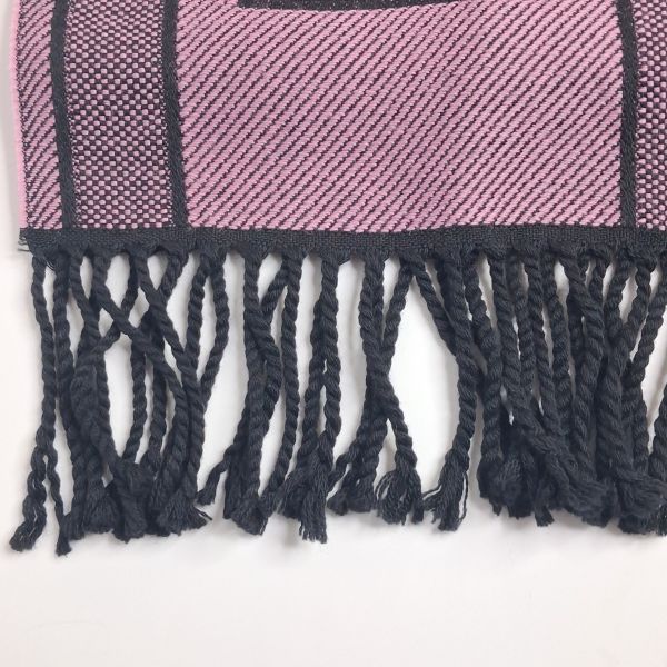 Versace Pink and Black Checked Wool-Blend Fringed Scarf