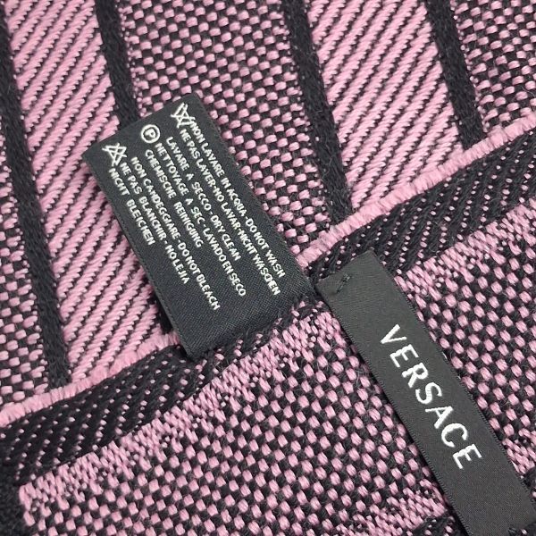 Versace Pink and Black Checked Wool-Blend Fringed Scarf