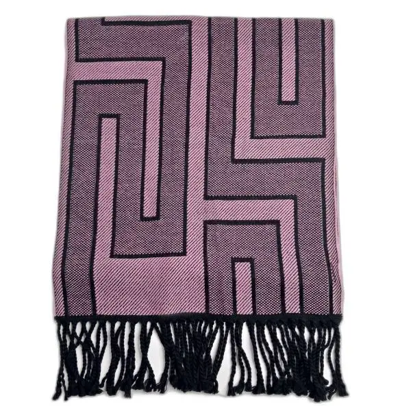 Versace Pink and Black Checked Wool-Blend Fringed Scarf
