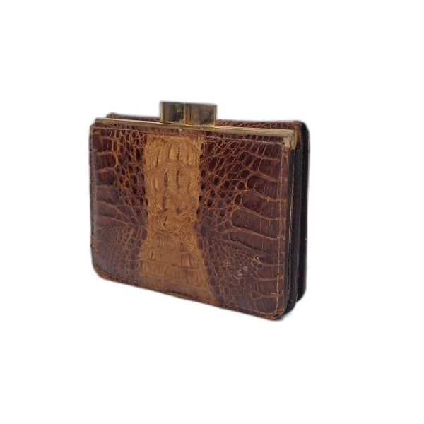 Vintage Crocodile-Skin Clasp Billfold Wallet