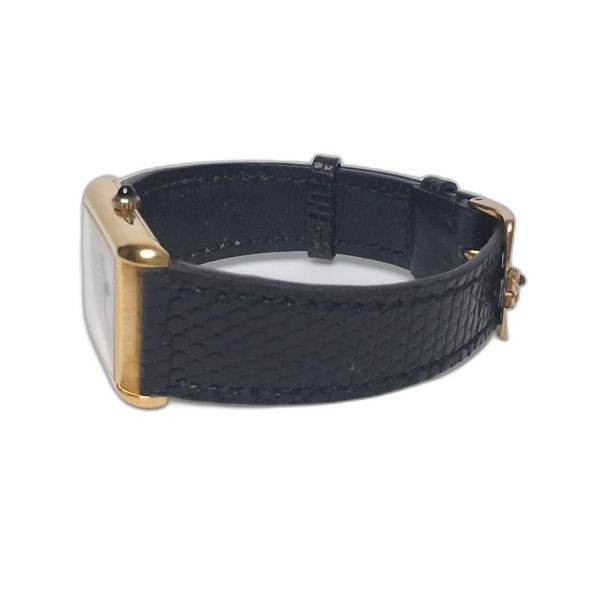 Vintage Must de Cartier Tank Gold-Electroplated Watch with Black Lizard Strap