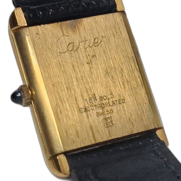 Vintage Must de Cartier Tank Gold-Electroplated Watch with Black Lizard Strap