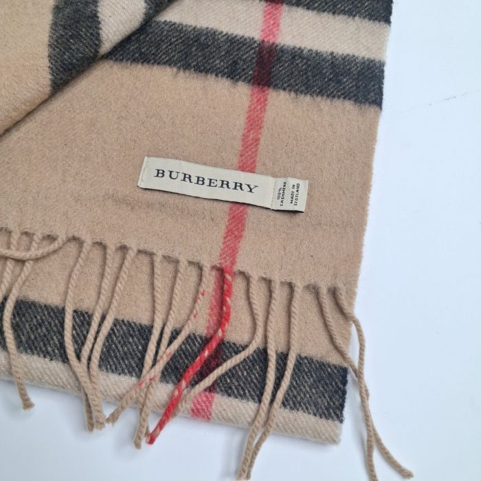 Burberry Camel Nova Check Cashmere Fringed Scarf