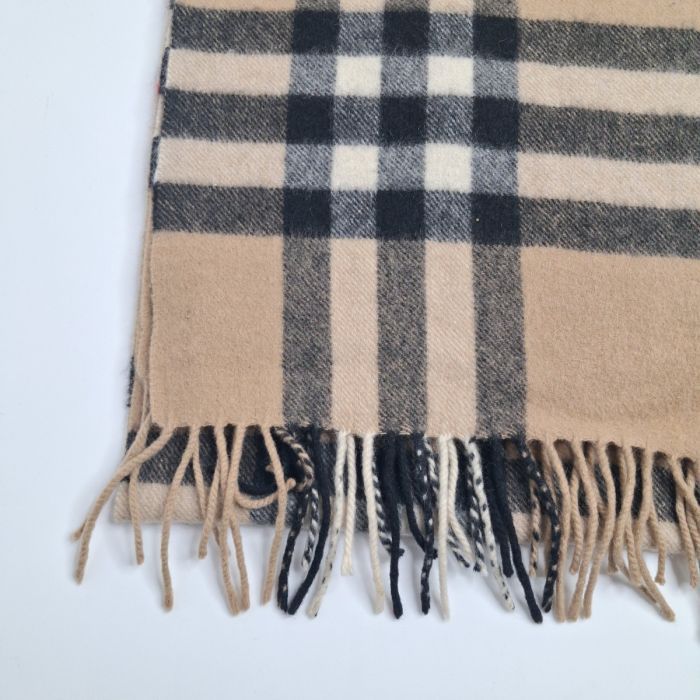 Burberry Camel Nova Check Cashmere Fringed Scarf