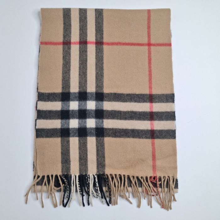Burberry Camel Nova Check Cashmere Fringed Scarf