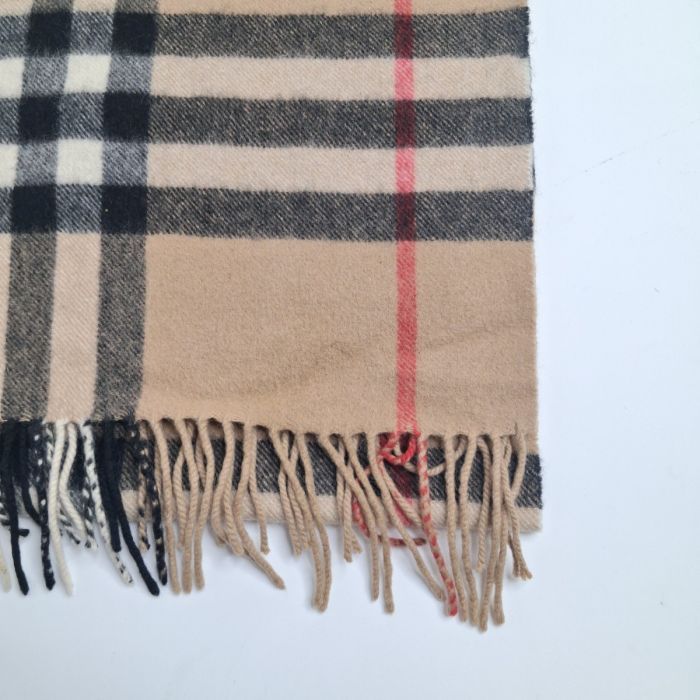 Burberry Camel Nova Check Cashmere Fringed Scarf
