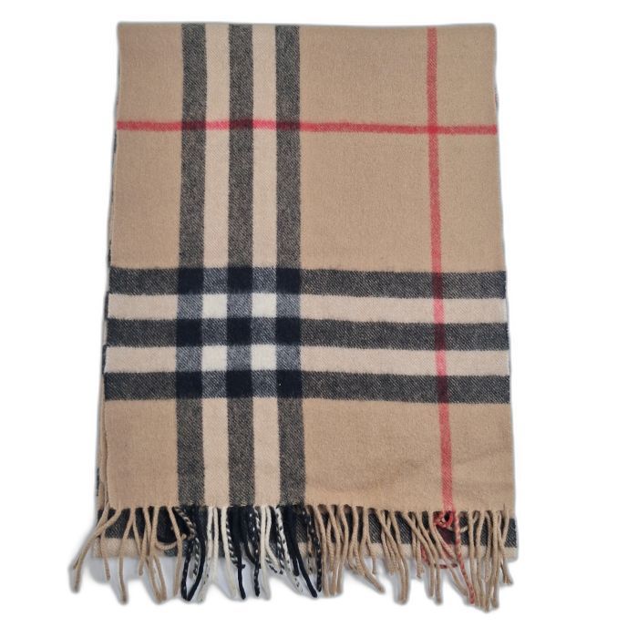 Burberry Camel Nova Check Cashmere Fringed Scarf