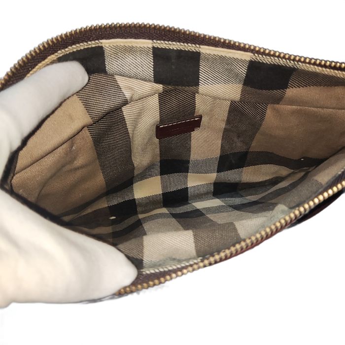 Burberry Zip Canvas & Leather Pouch