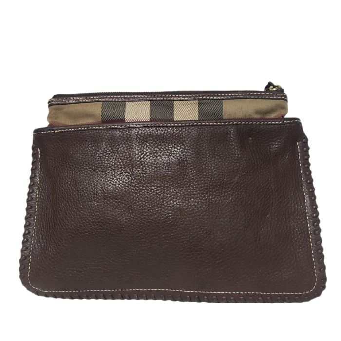 Burberry Zip Canvas & Leather Pouch