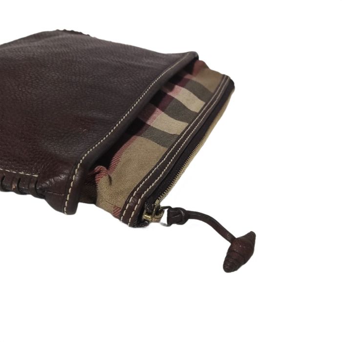 Burberry Zip Canvas & Leather Pouch