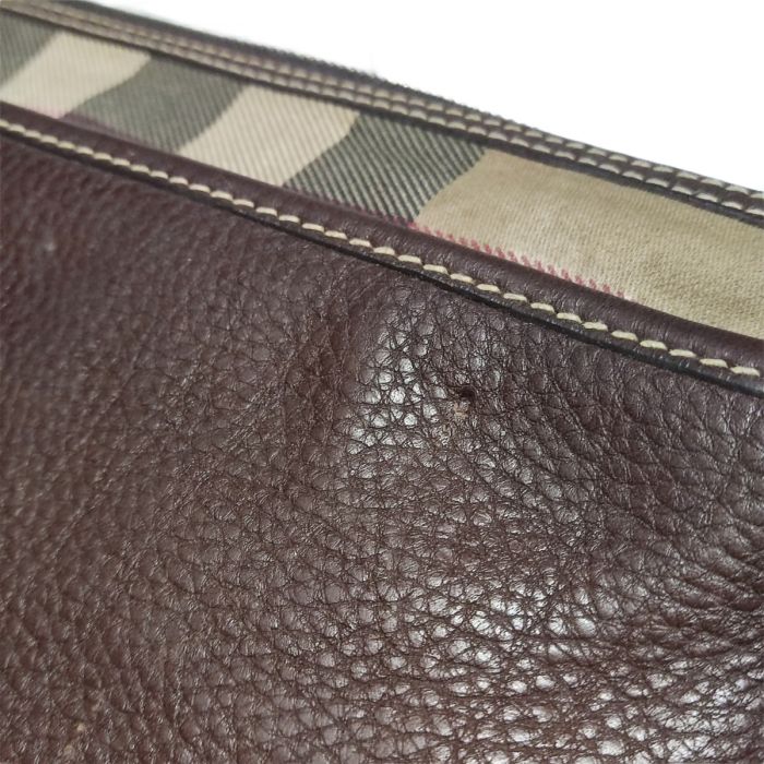 Burberry Zip Canvas & Leather Pouch
